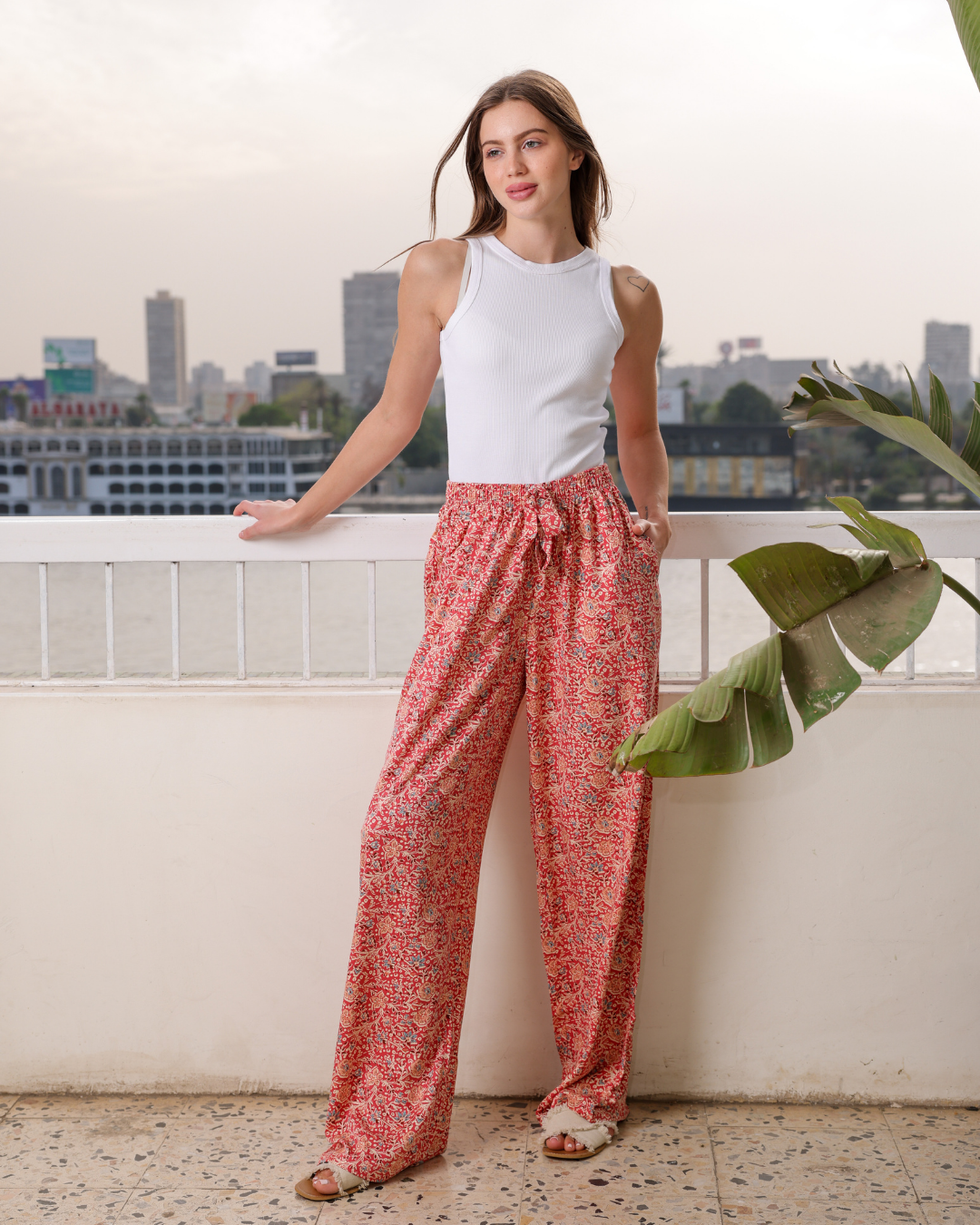 بنطلون فسكوز حريمي ورود الربيع