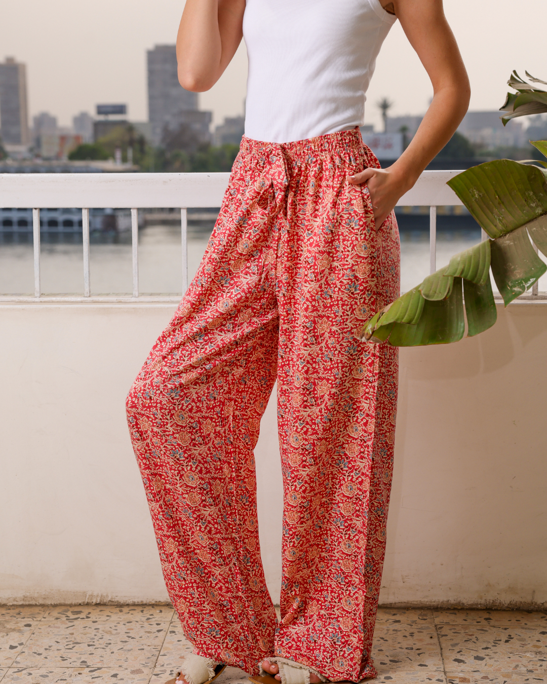 بنطلون فسكوز حريمي ورود الربيع