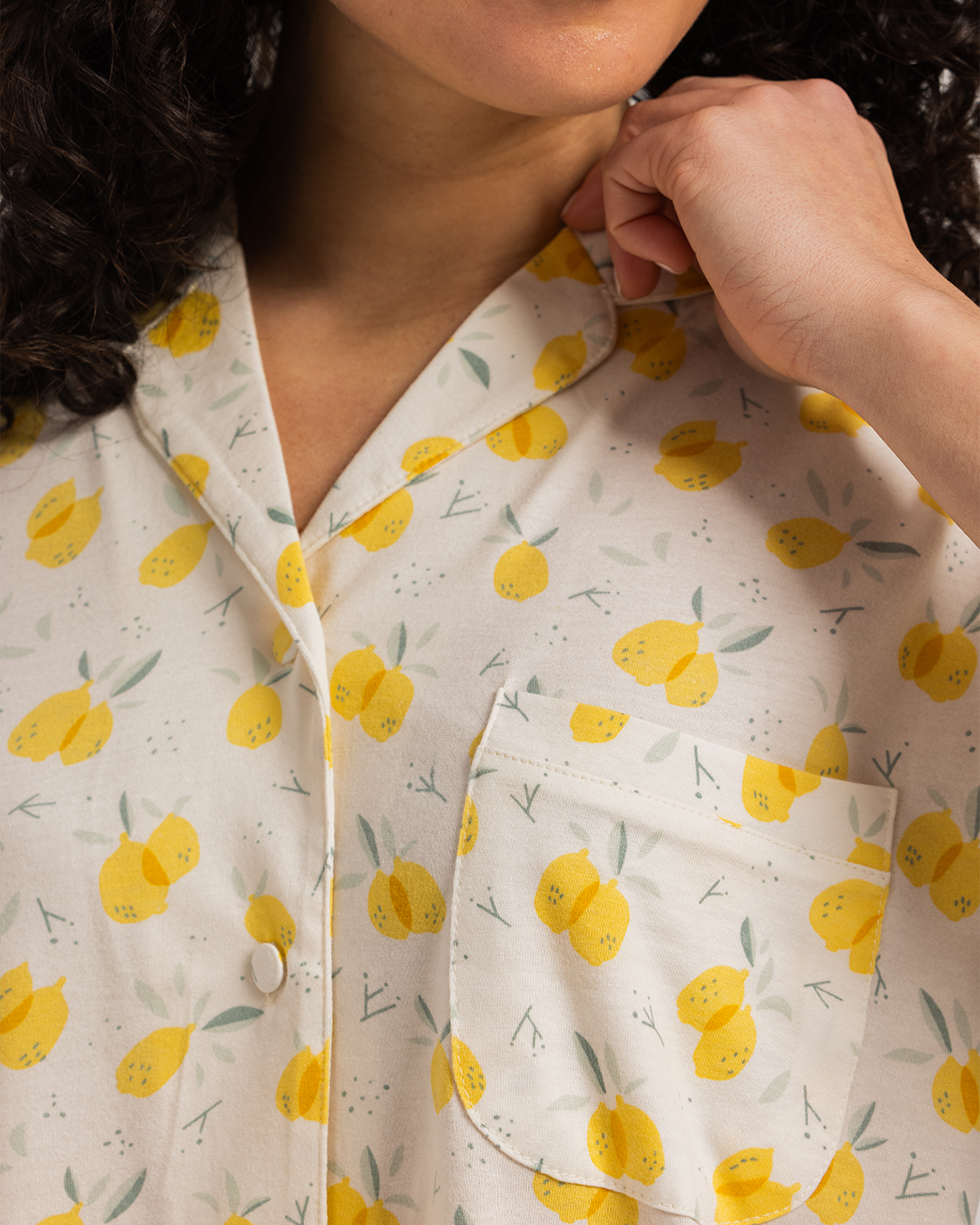 Cute lemon women's button-up pajamas