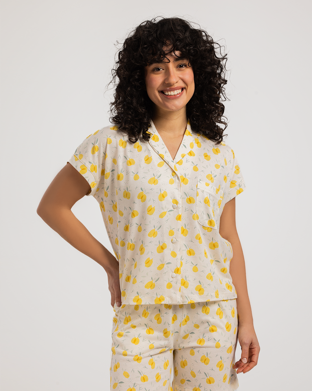Cute lemon women's button-up pajamas