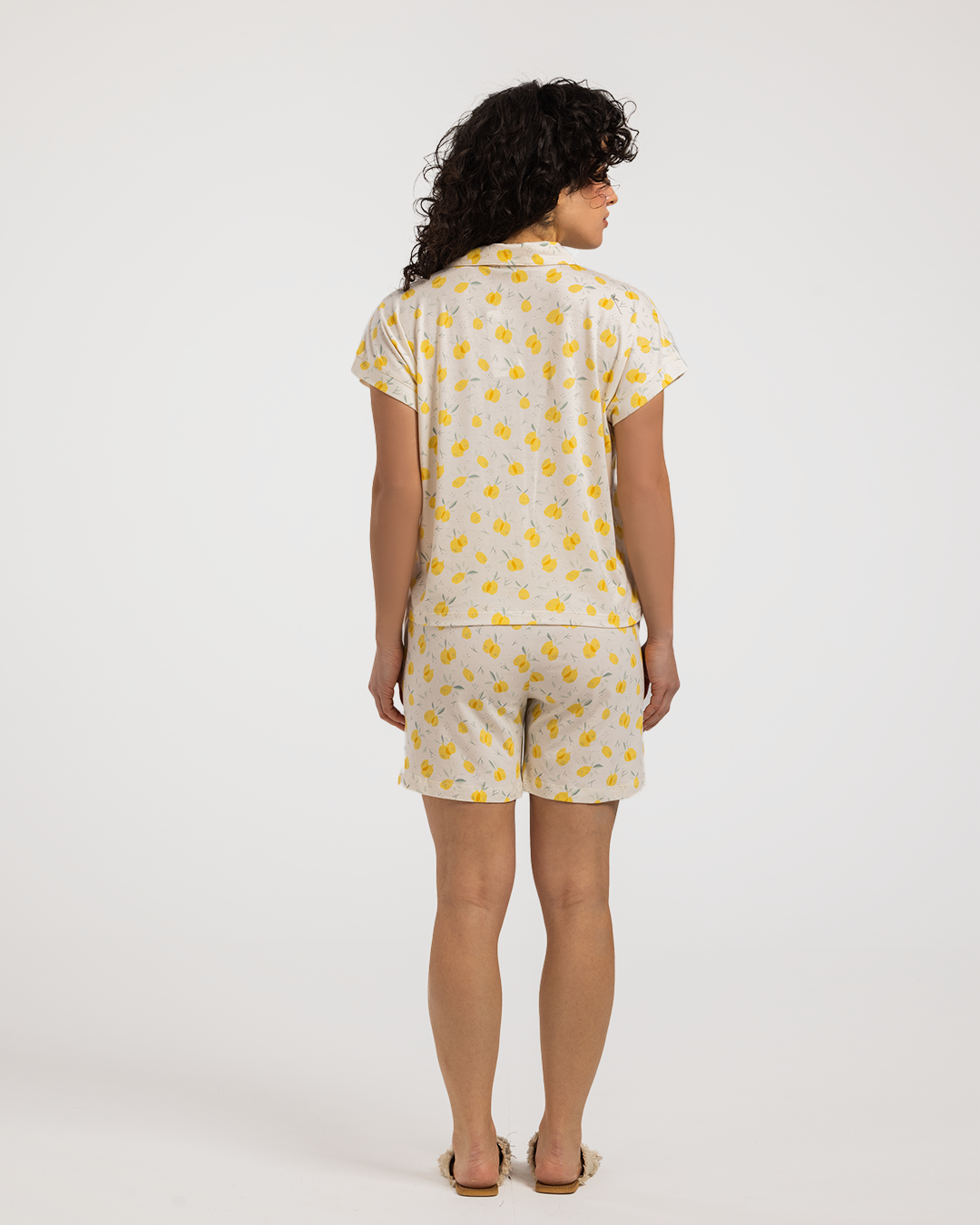 Cute lemon women's button-up pajamas