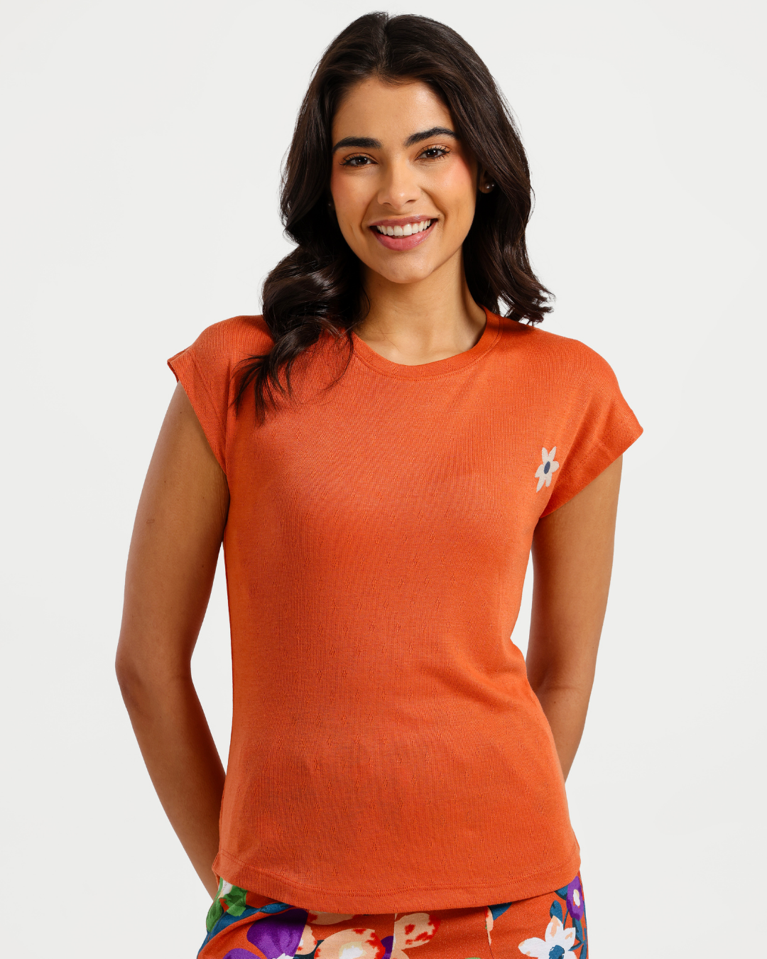 بيجاما نص كم بطبعة الورود البنفسجية