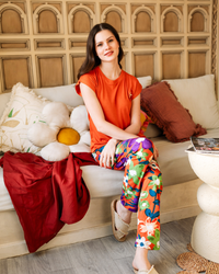 Short-sleeve pajama with purple flower print