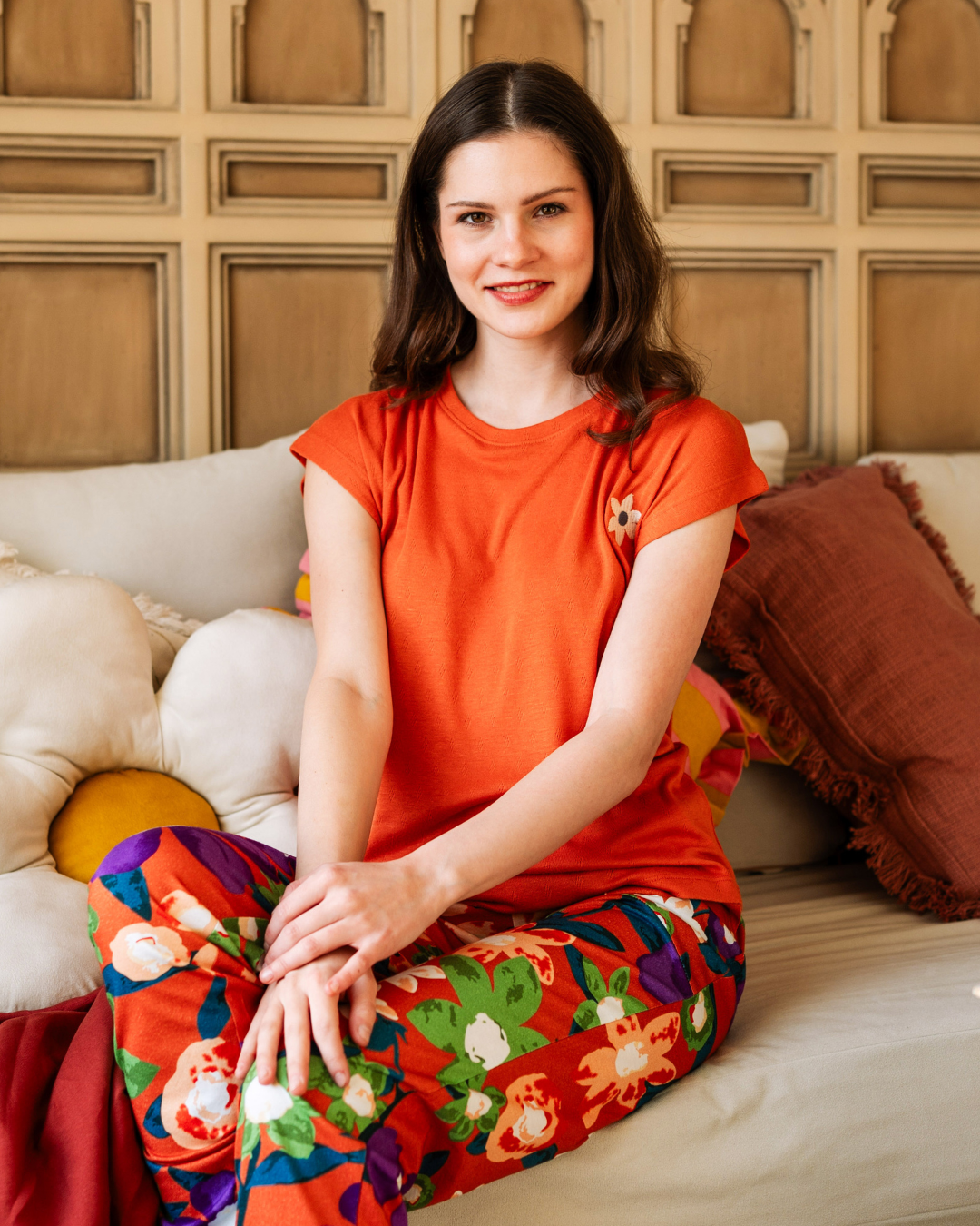 بيجاما نص كم بطبعة الورود البنفسجية