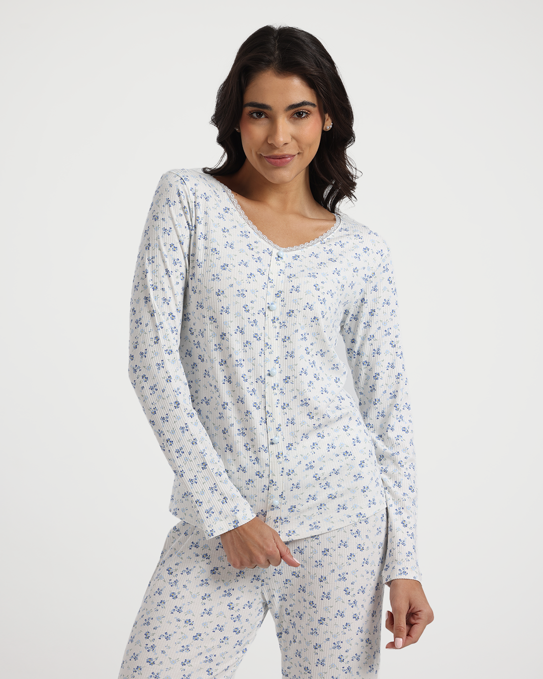 Blue Floral Viscose Lycra Pajama Pants