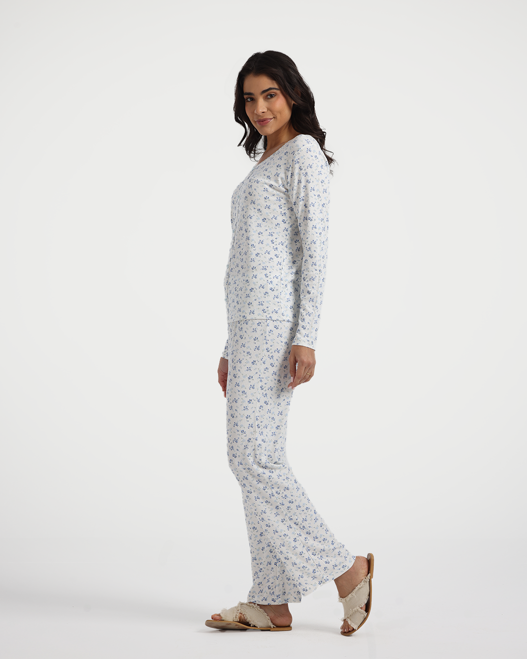 Blue Floral Viscose Lycra Pajama Pants