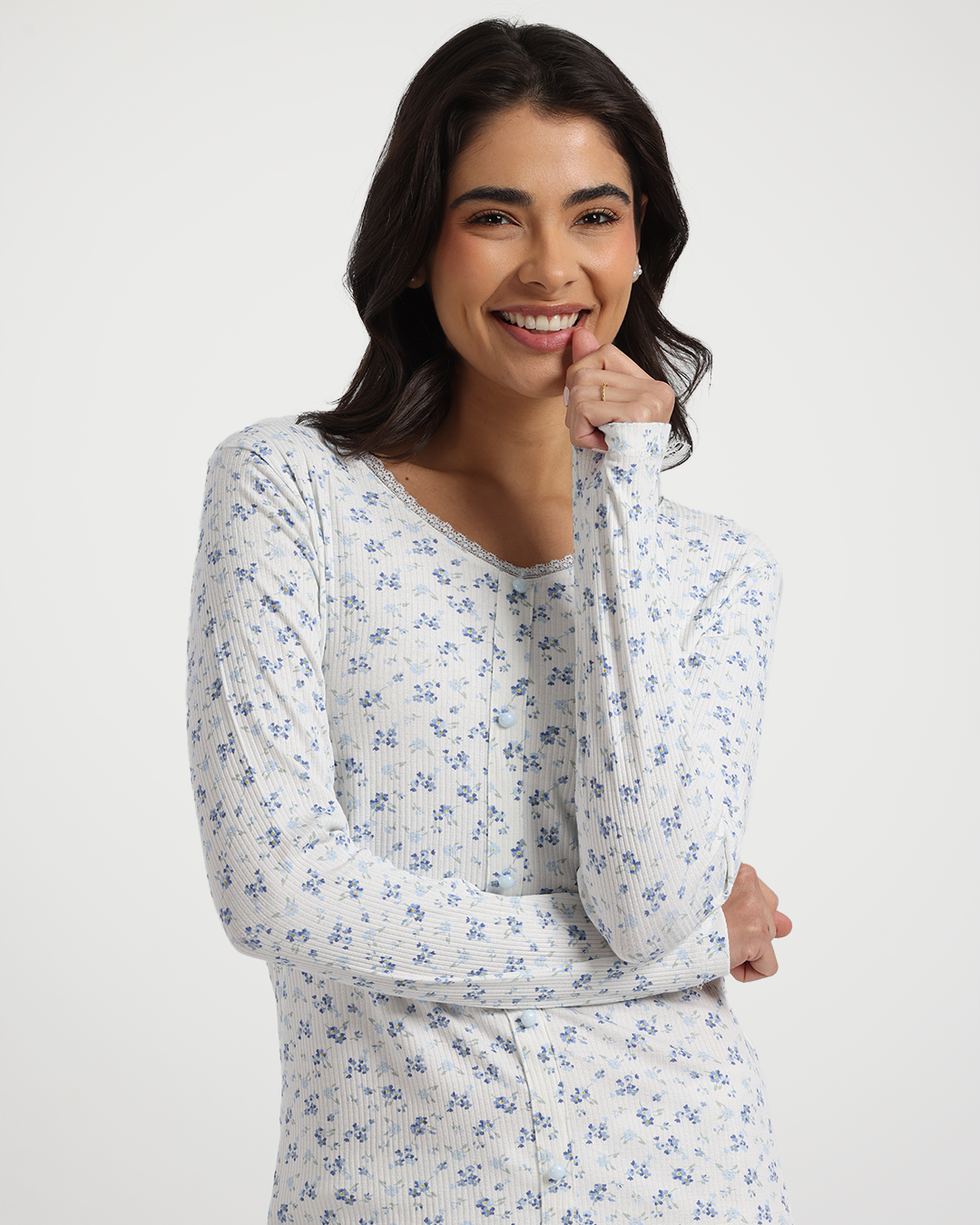 Blue Floral Viscose Lycra Pajama Pants