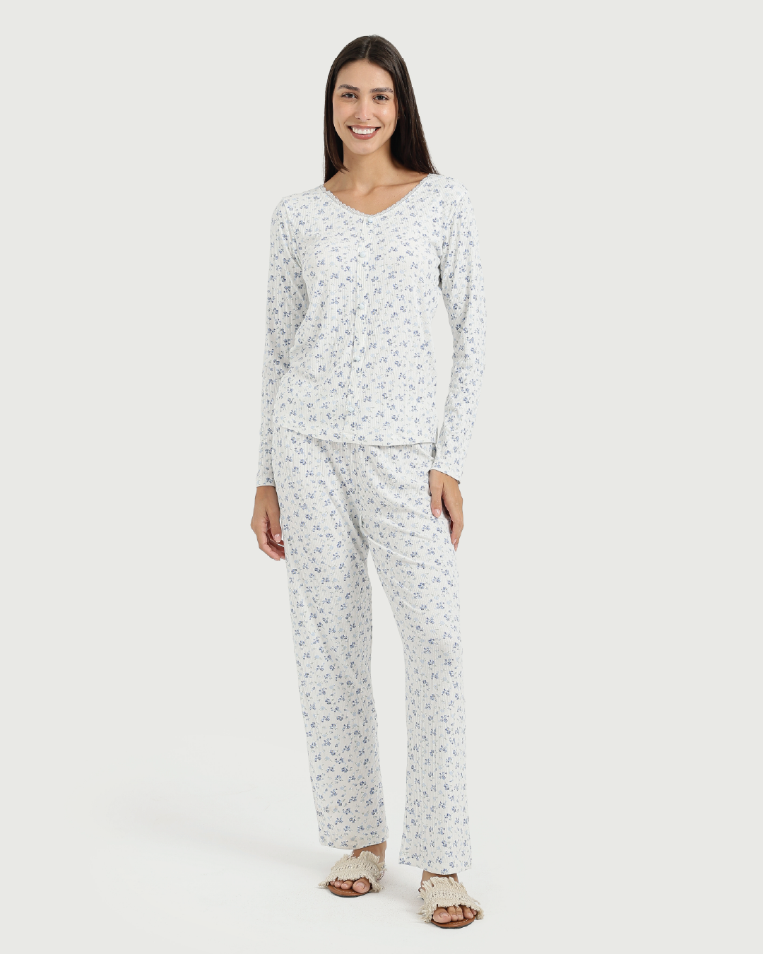 Blue Floral Viscose Lycra Pajama Pants