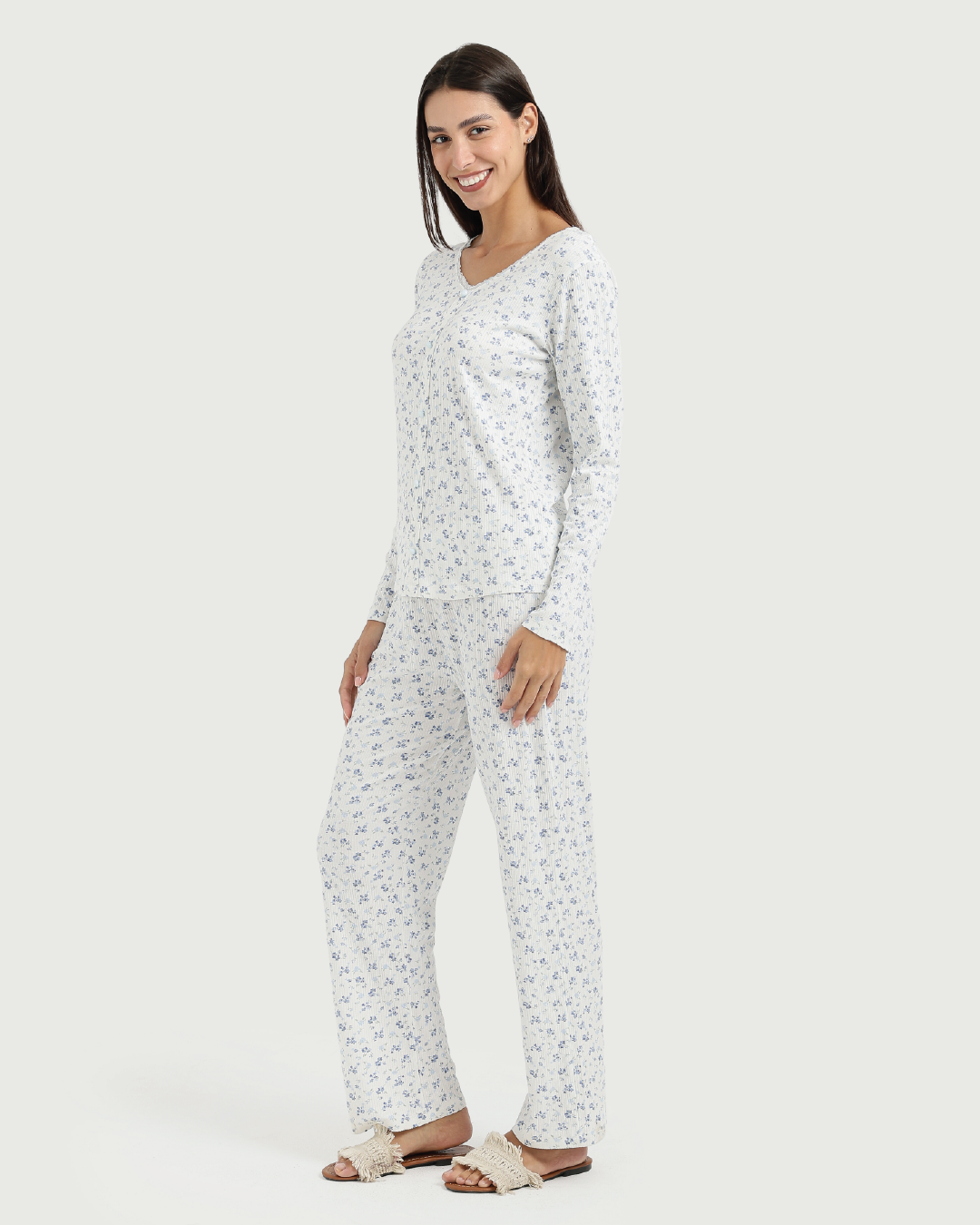 Blue Floral Viscose Lycra Pajama Pants