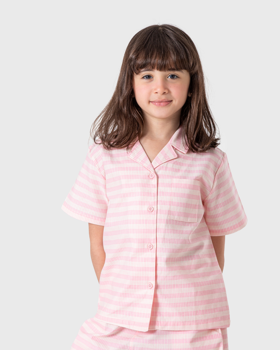 بيجاما بناتي كلاسيكية مخططة بالوردي