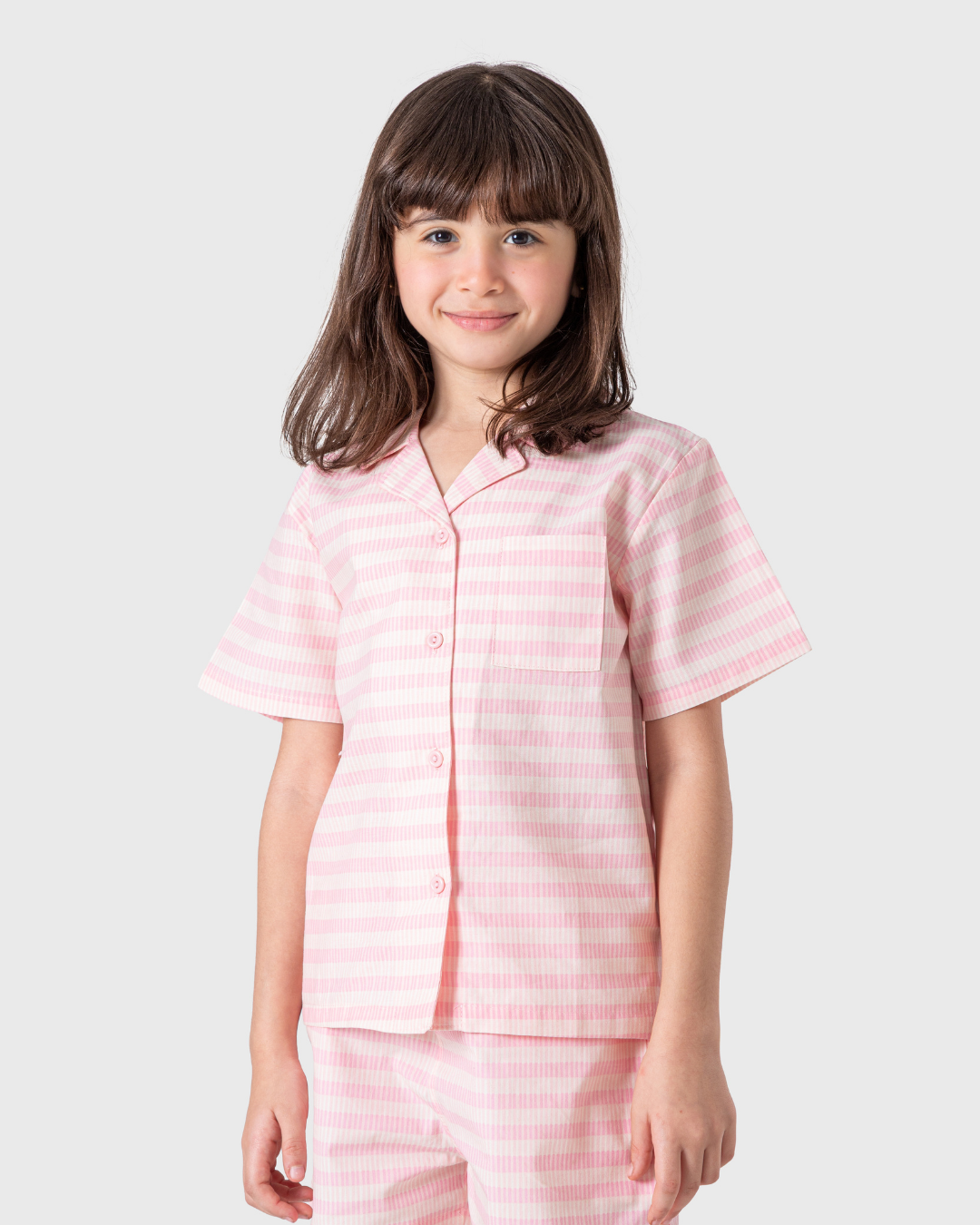 بيجاما بناتي كلاسيكية مخططة بالوردي