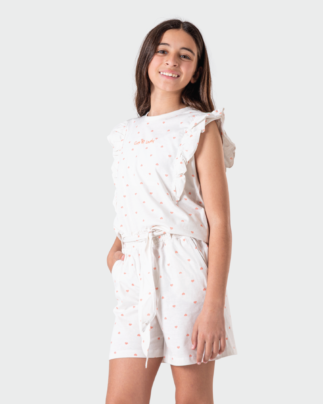 Cute girls pajamas with hearts pattern
