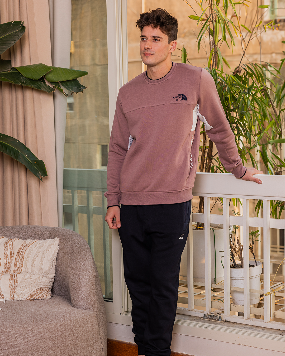 THE GALVNI STYLE Men's Round Neck Pajamas with Chest Print