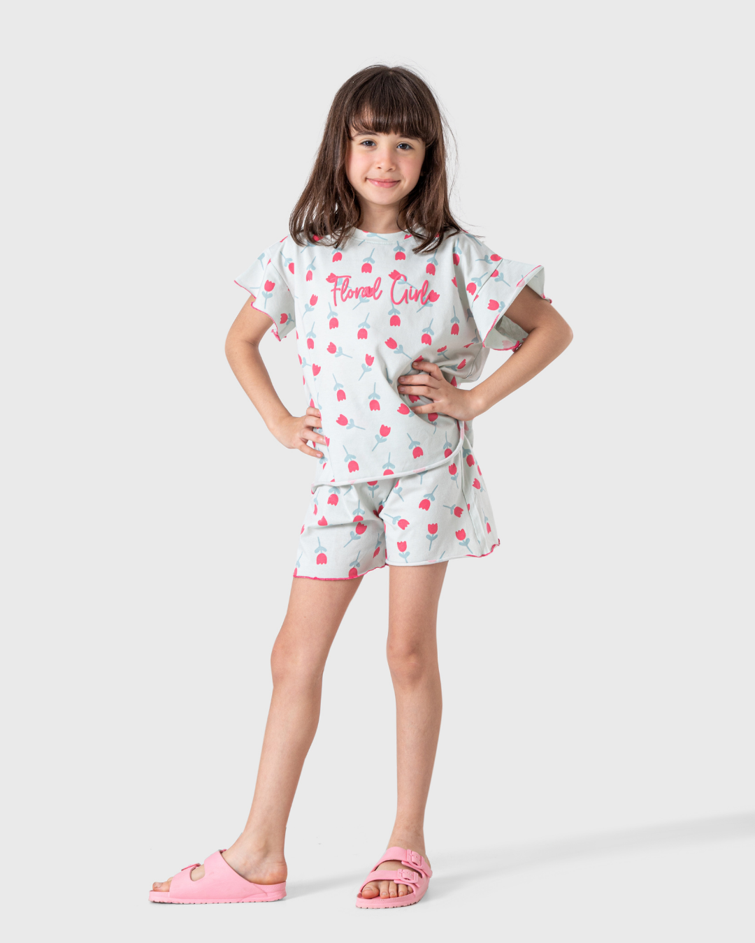 بيجاما بنات بطبعة زهور بألوان ربيعية