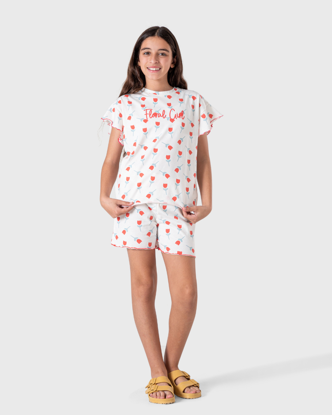 بيجاما بنات بطبعة زهور بألوان ربيعية