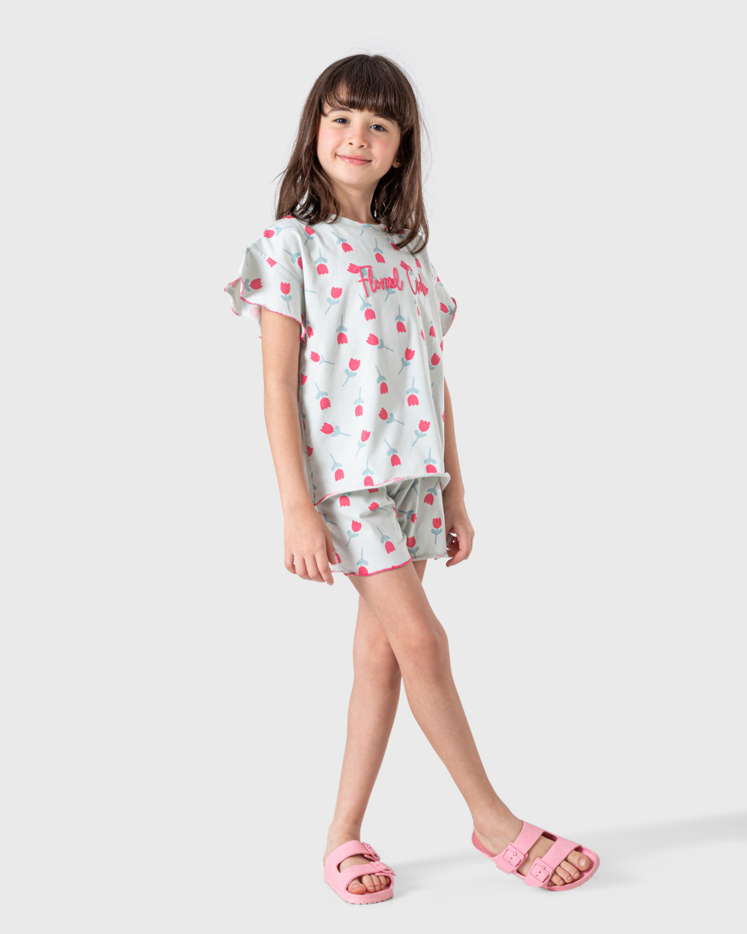 بيجاما بنات بطبعة زهور بألوان ربيعية