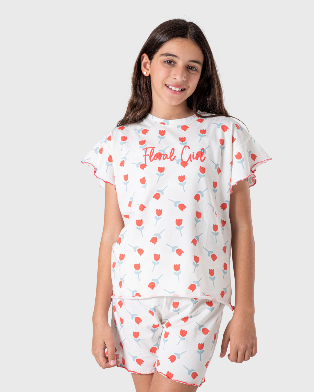 بيجاما بنات بطبعة زهور بألوان ربيعية