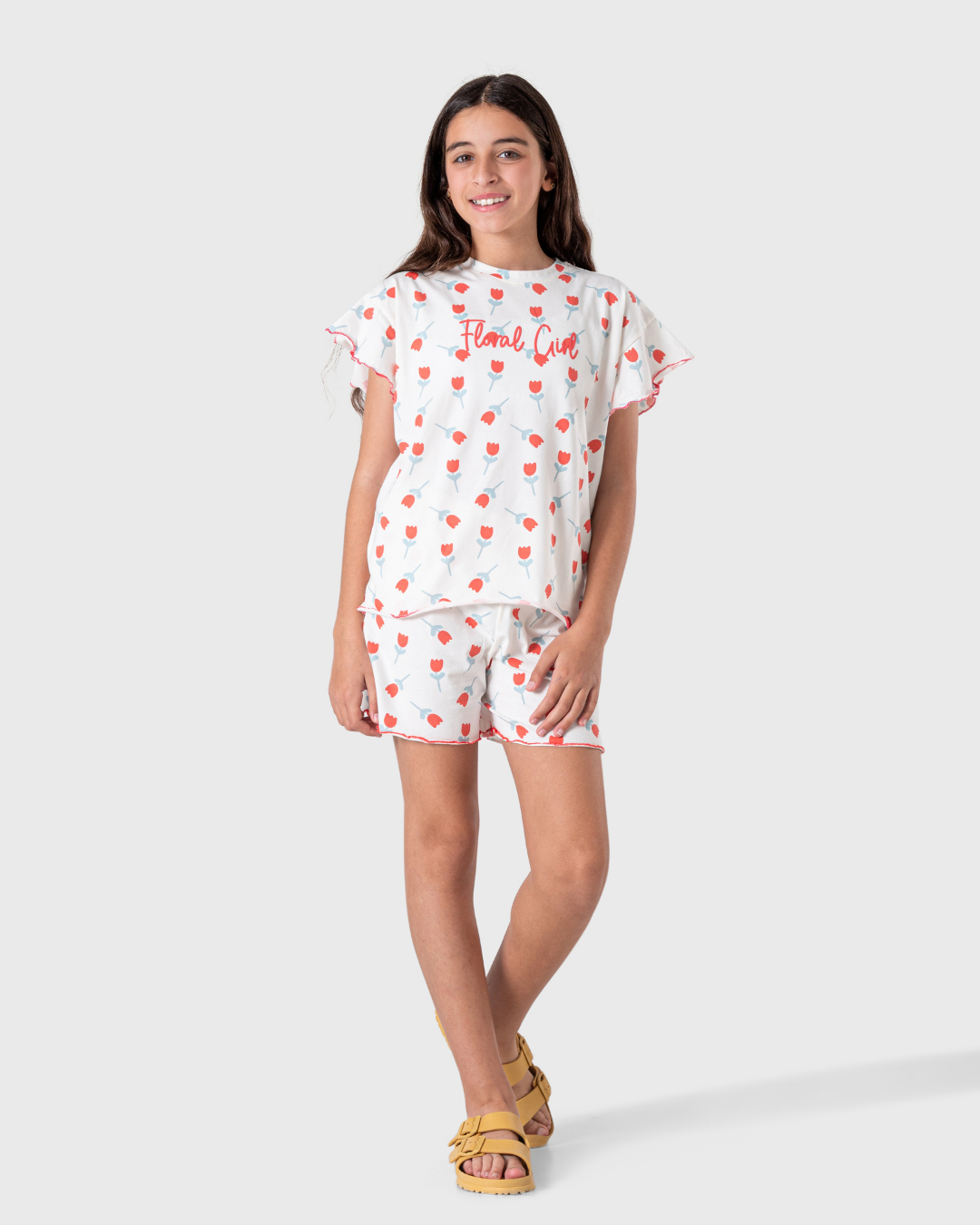 بيجاما بنات بطبعة زهور بألوان ربيعية