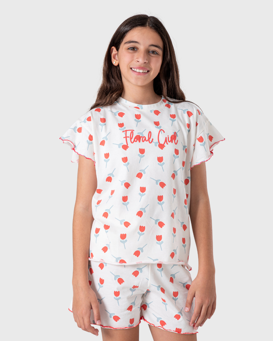 بيجاما بنات بطبعة زهور بألوان ربيعية