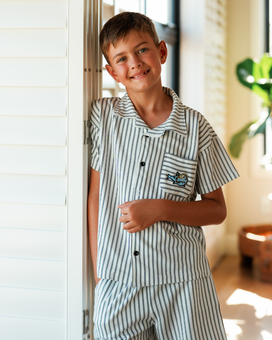 بيجاما أولادى صيفى بخطوط و كائنات بحرية مرحة