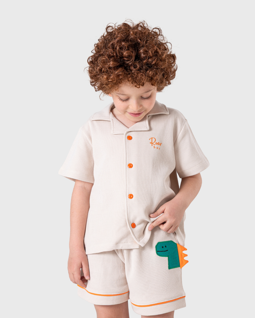 Boys' waffle set with buttoned shirt