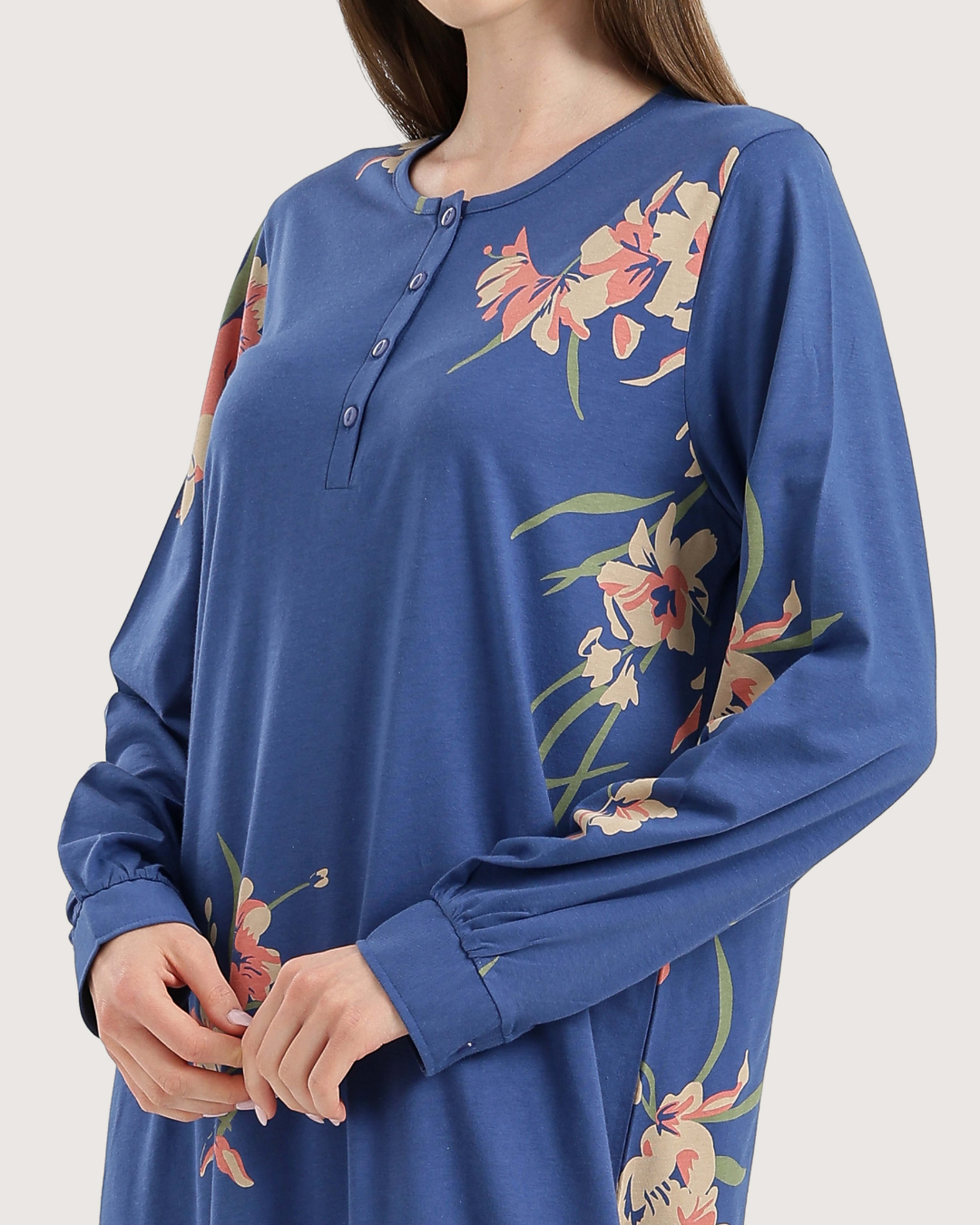 Women's Long Printed Nightshirt with Long Sleeves