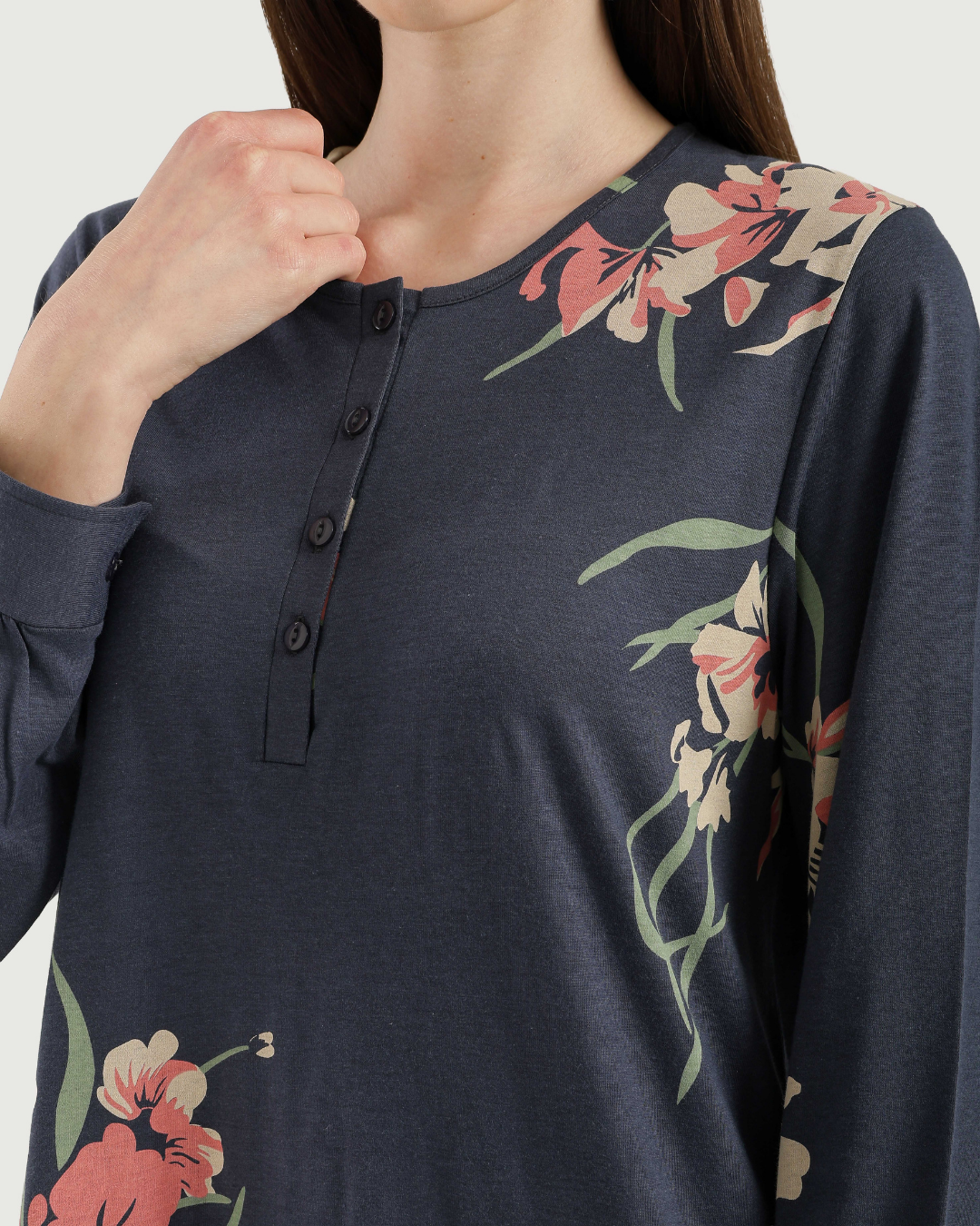 Women's Long Printed Nightshirt with Long Sleeves