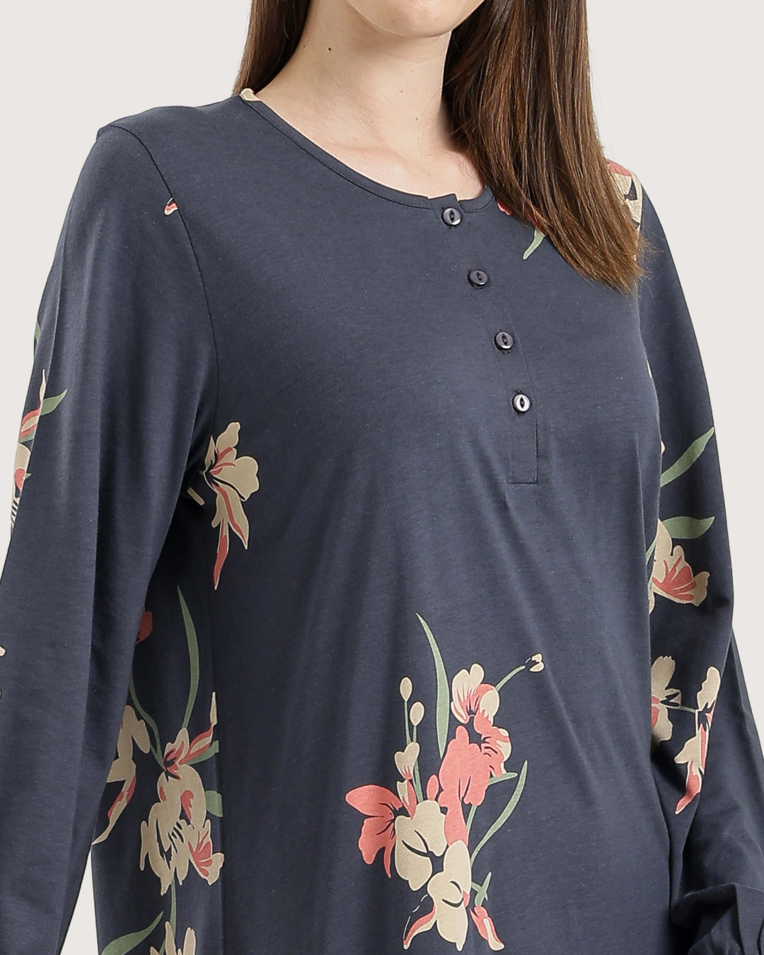 Women's Long Printed Nightshirt with Long Sleeves