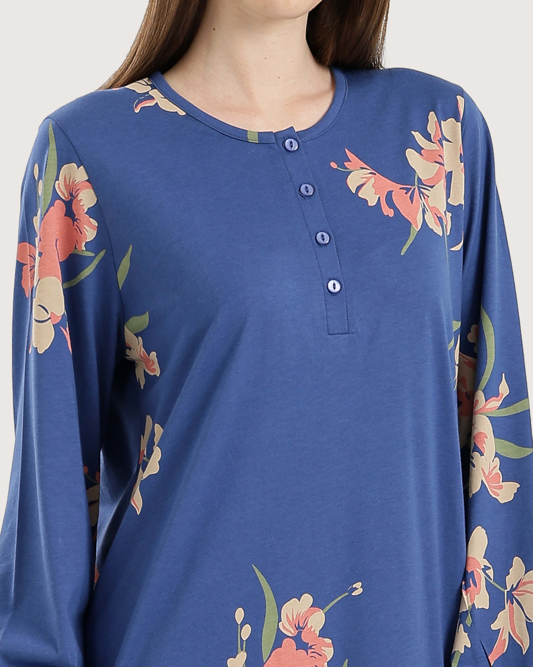 Women's Long Printed Nightshirt with Long Sleeves