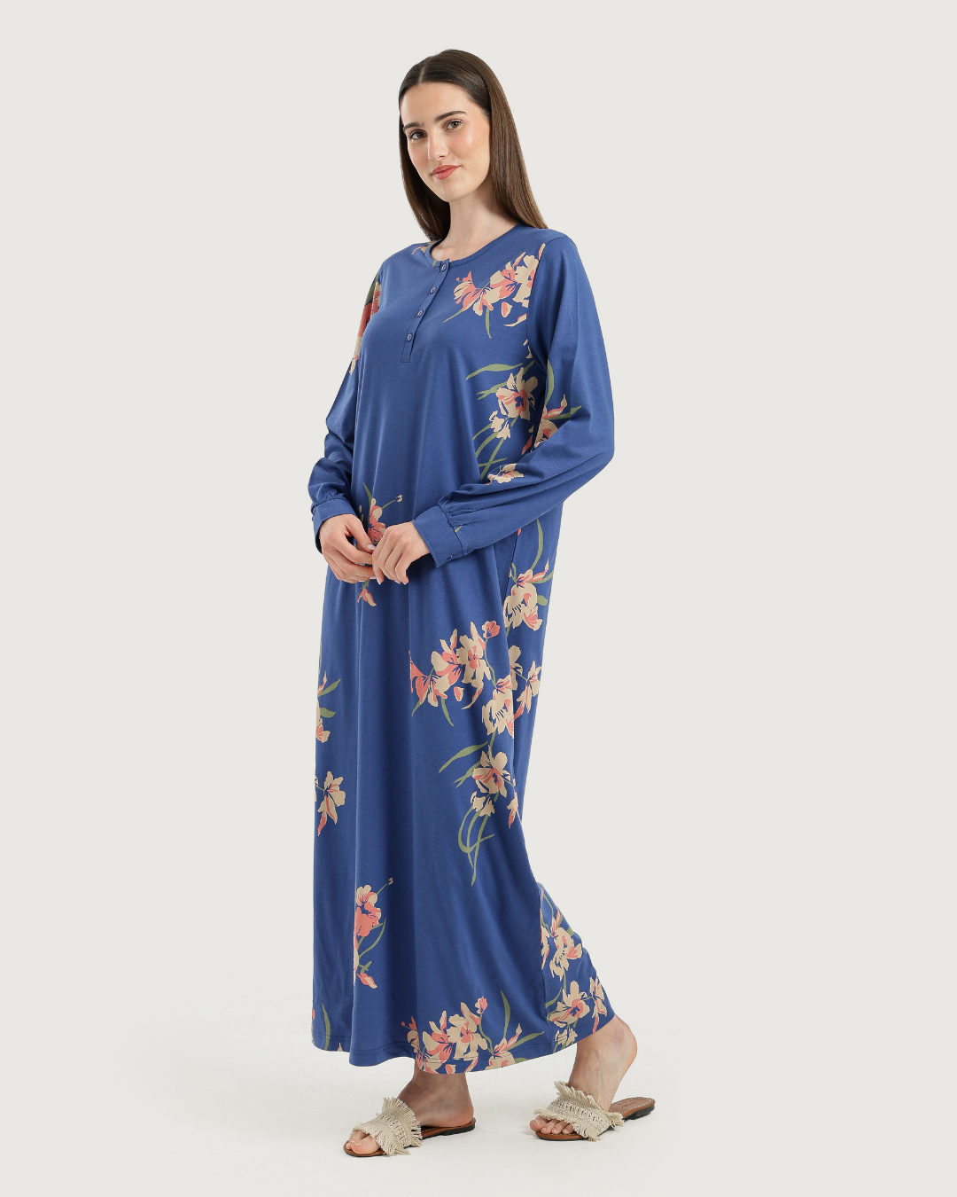 Women's Long Printed Nightshirt with Long Sleeves