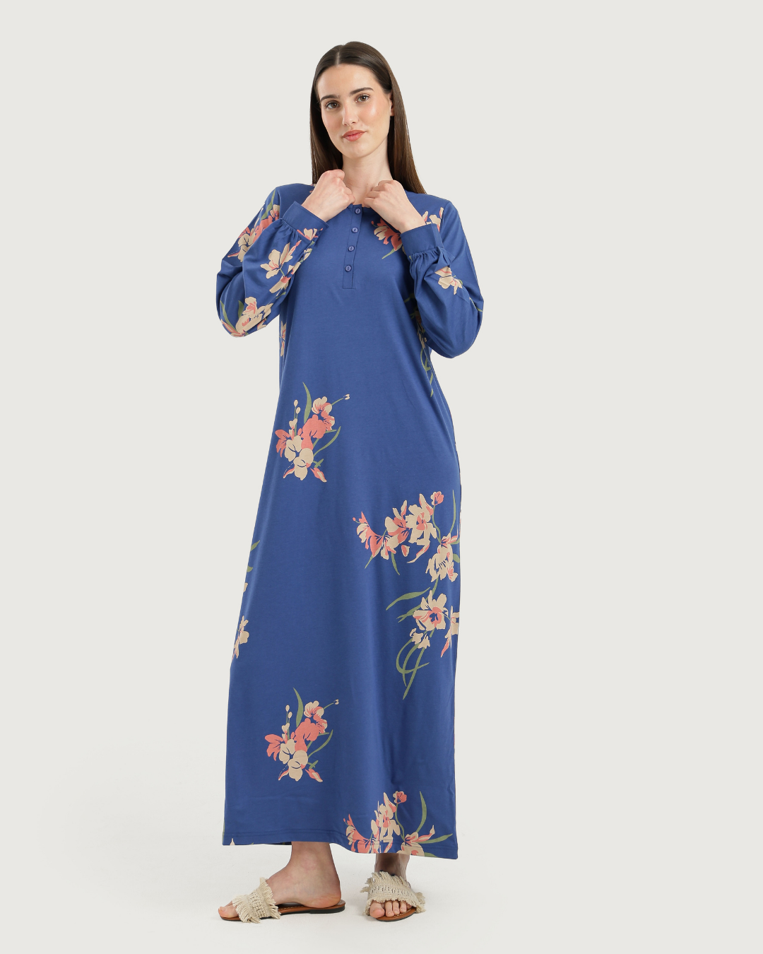 Women's Long Printed Nightshirt with Long Sleeves