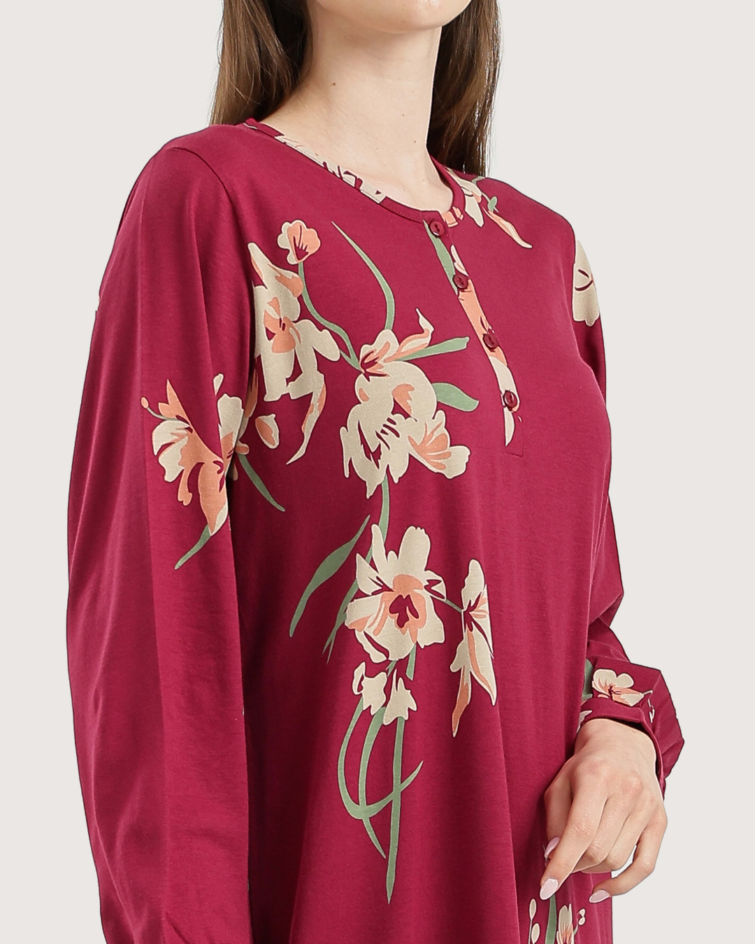 Women's Long Printed Nightshirt with Long Sleeves