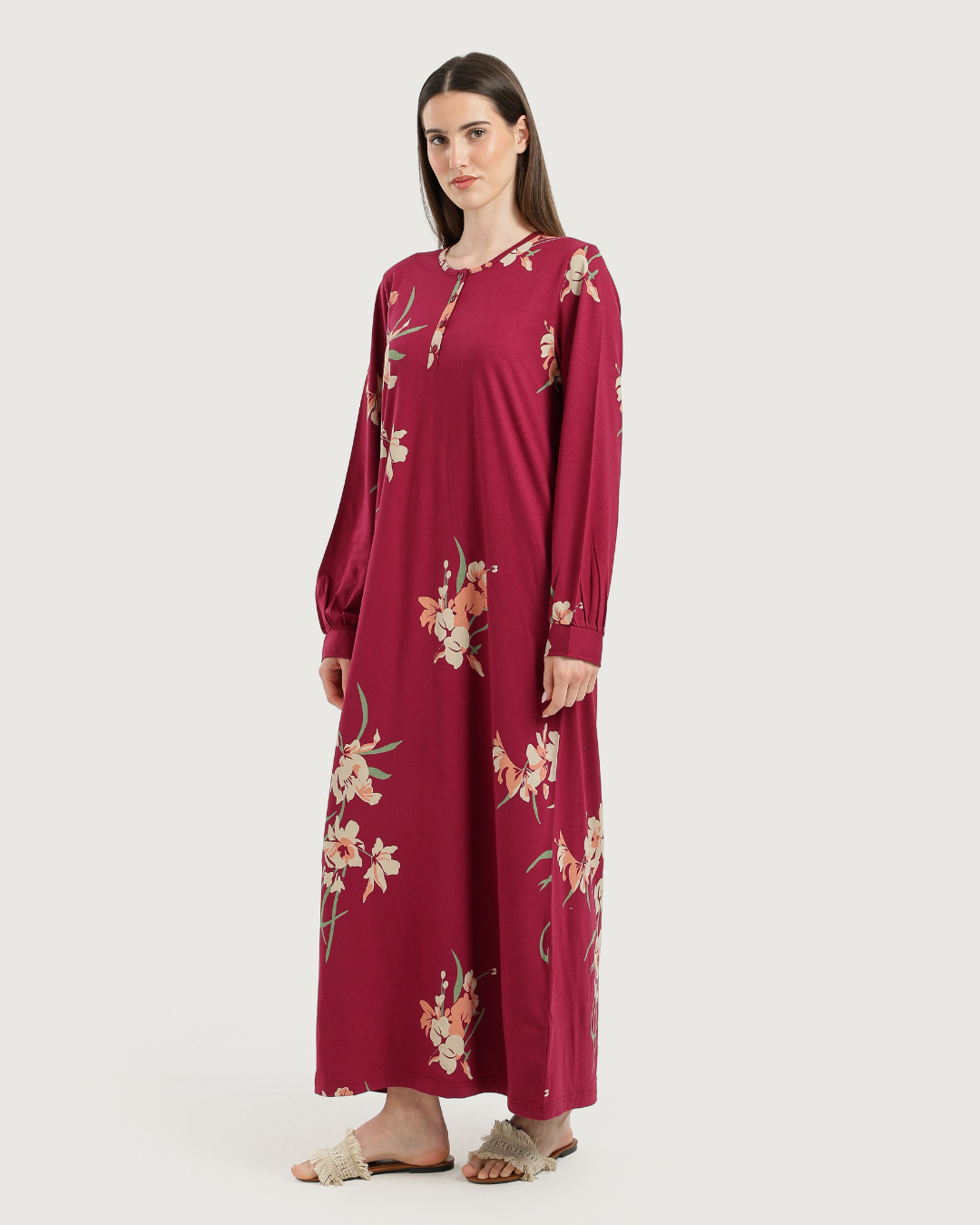 Women's Long Printed Nightshirt with Long Sleeves