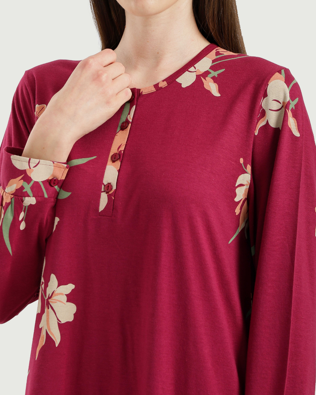 Women's Long Printed Nightshirt with Long Sleeves