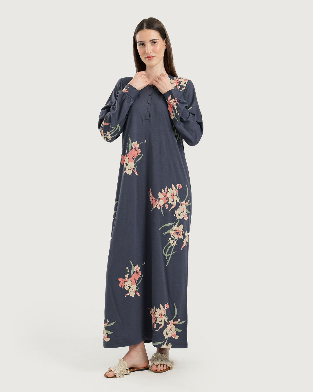 Women's Long Printed Nightshirt with Long Sleeves