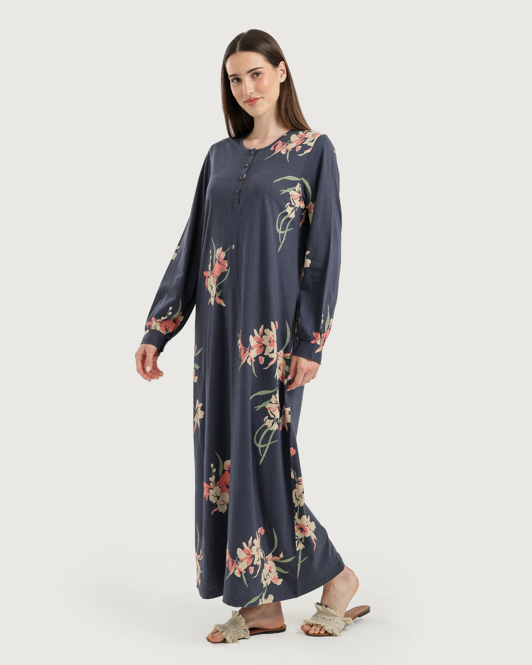 Women's Long Printed Nightshirt with Long Sleeves
