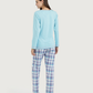 بيجاما حريمى كم طويل مع طباعة و بنطلون نسيج كاروه