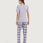 Women's half-sleeved pajamas with embroidery and fabric trousers