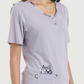 Women's half-sleeved pajamas with embroidery and fabric trousers