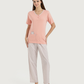 Women's half-sleeved pajamas with embroidery and fabric trousers