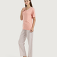 Women's half-sleeved pajamas with embroidery and fabric trousers