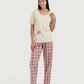 Women's half-sleeved pajamas with embroidery and fabric trousers