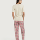 Women's half-sleeved pajamas with embroidery and fabric trousers