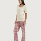 Women's half-sleeved pajamas with embroidery and fabric trousers