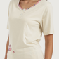 Women's half-sleeved pajamas with embroidery and fabric trousers