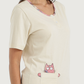 Women's half-sleeved pajamas with embroidery and fabric trousers