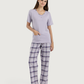 Women's half-sleeved pajamas with embroidery and fabric trousers