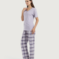 Women's half-sleeved pajamas with embroidery and fabric trousers