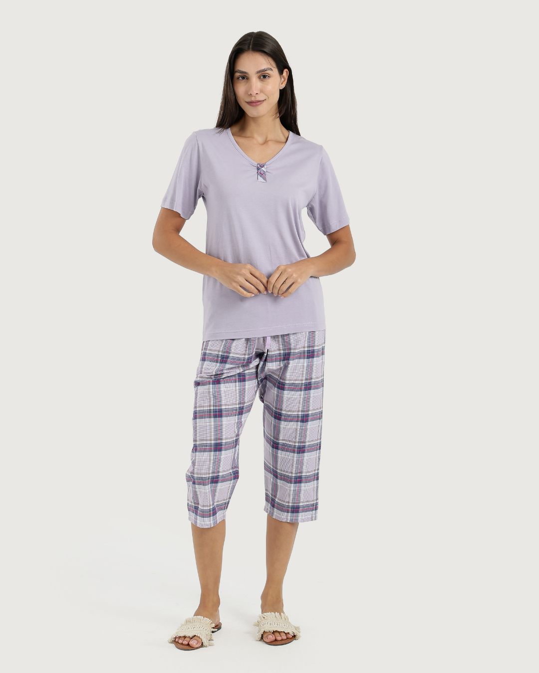 بيجاما حريمى نص كم و بنتاكور نسيج