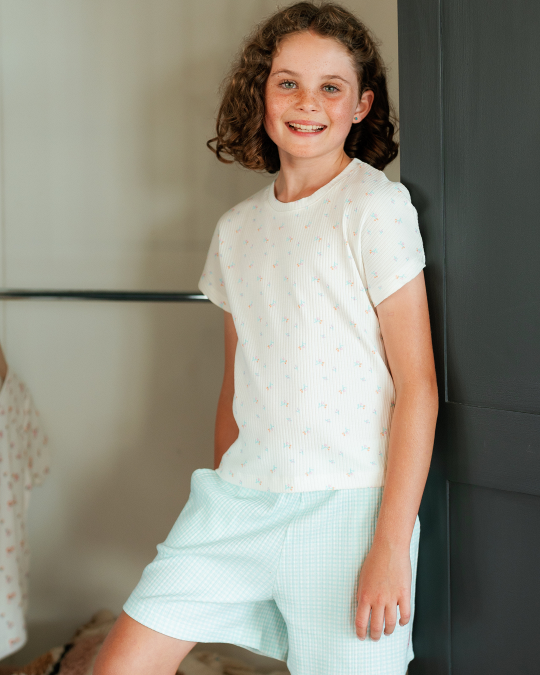 Cute girls' pajamas with a cheerful floral print